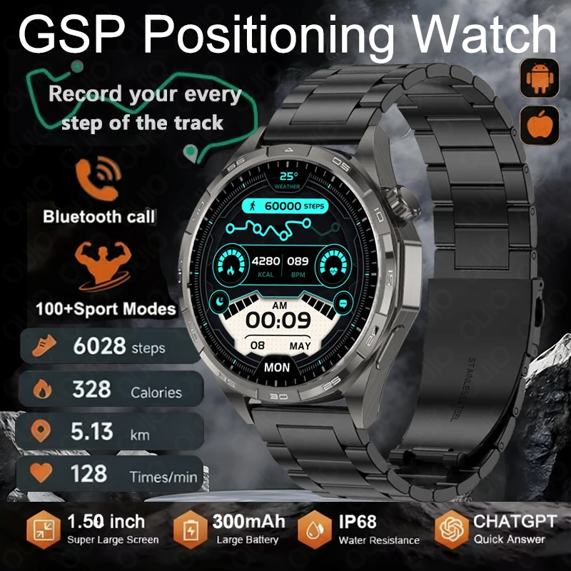 

2026 Новые уличные умные часы с GPS-треком, альтиметр, 300 мАч, AMOLED-экран, пульс, кислород в крови, спортивные умные часы для мужчин