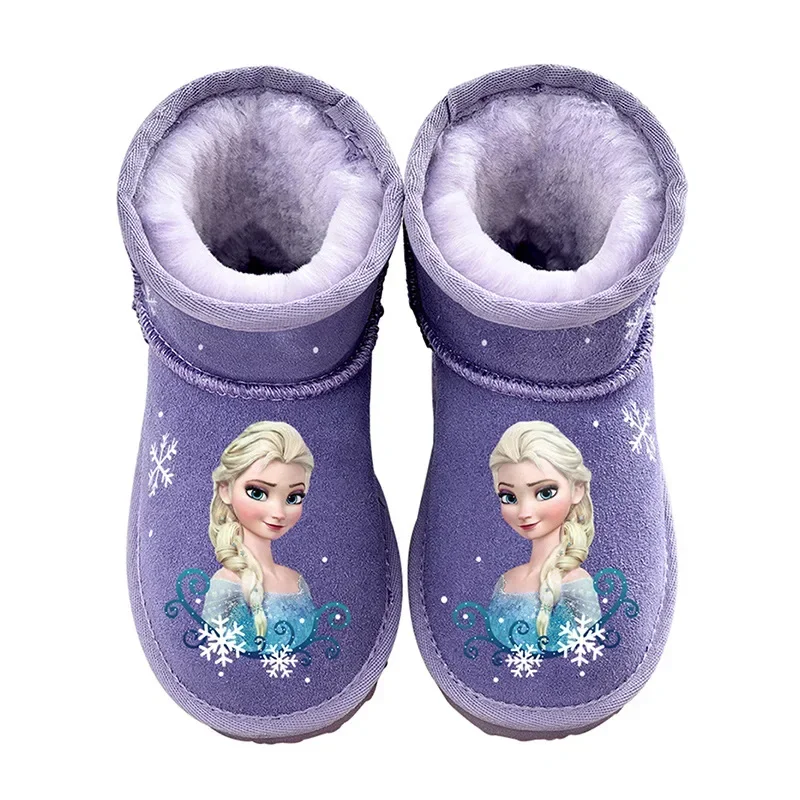 Disney children's snow boots frozen elsa Girls  winter plush warm anti-skid casual shoes Thickened baby rain boots