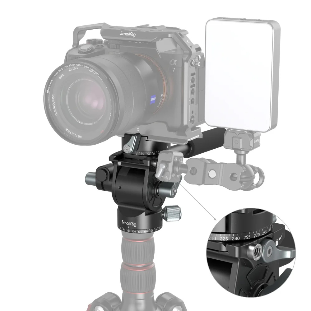 SmallRig Lightweight Fluid Video Head  360 Swivel with a Removable Telescopic Handle Adjustable Lightweight Portable 3457