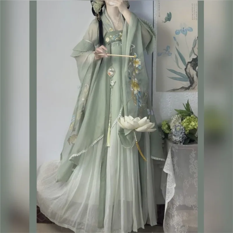 Women's Han Chinese Clothing Qingzhi Southern and Northern Dynasties Big Sleeve Chest-High Dress Embroidery Slimming