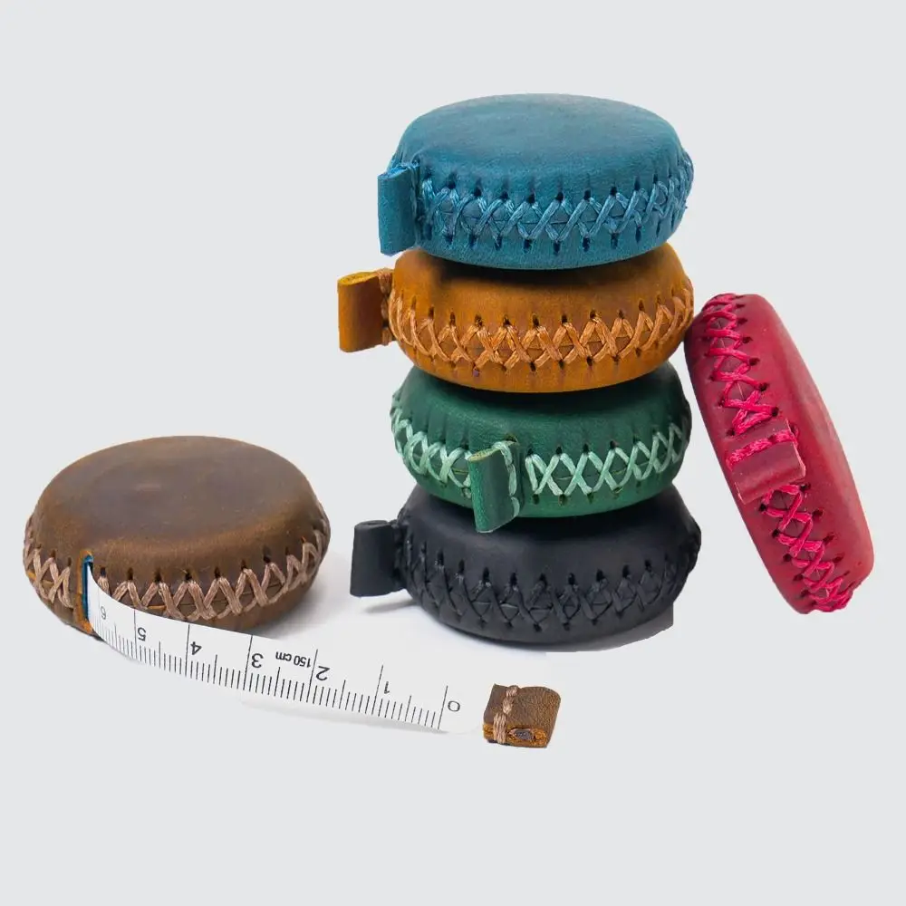 Handmade Leather Tape Measure Vintage Retractable Roll Measure Tape Portable Cowhide Leather RetractableTape Measure