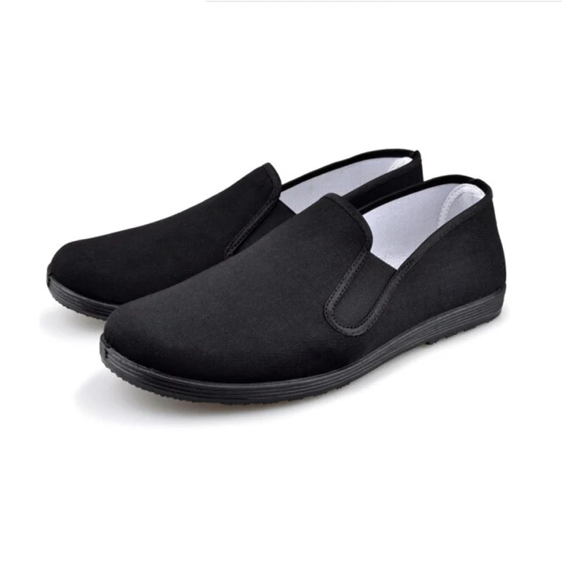 Men\'s Traditional Chinese Kung Fu Black Cotton Tai-chi Shoes Casual Women Flat Shoes Performance Round Mouth Black Cloth Shoes