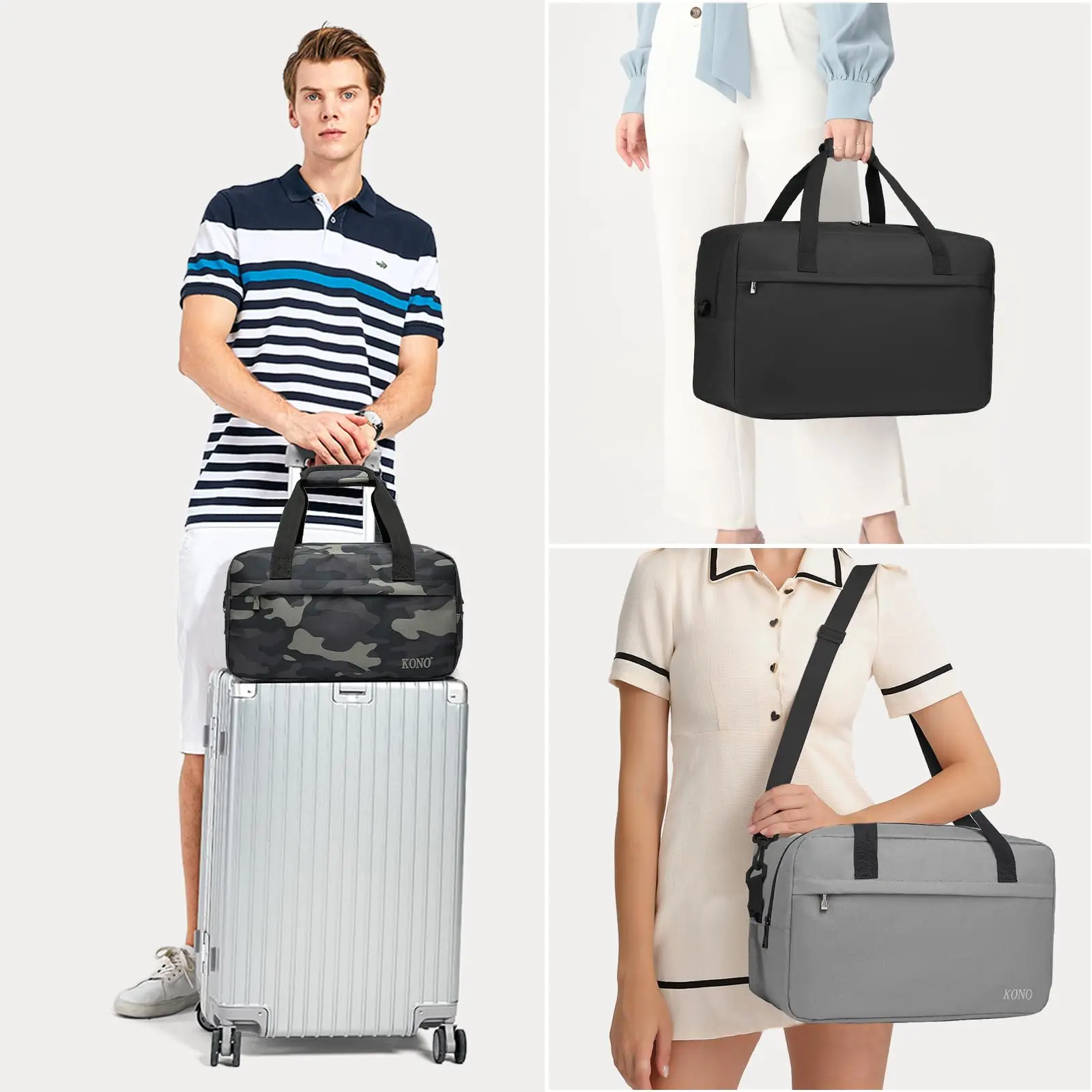 KONO-Bolsa de Viaje Unisex, bolsa de equipaje de mano, bolsa de gimnasio Ryanair Weekender para viajes y Fitness, compacta y práctica