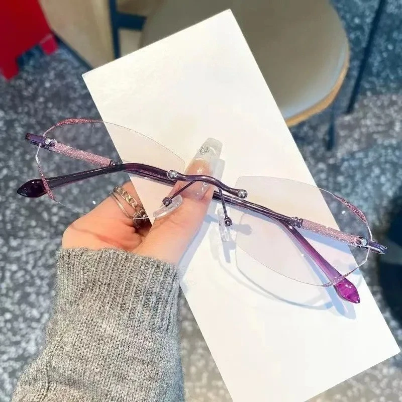 여성용 안티 블루 라이트 차단 독서 안경 프레임리스 고화질 빈티지 스타일 초경량 고급 안경