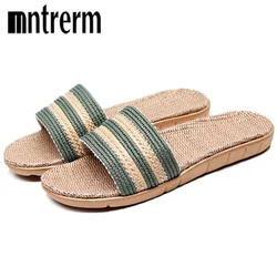 Mn Women Home Slippers Indoor Bedroom Linen Slides Soft Lightweight Casual Couple Shoes Flax Flip Flops New Arrival Comfortable