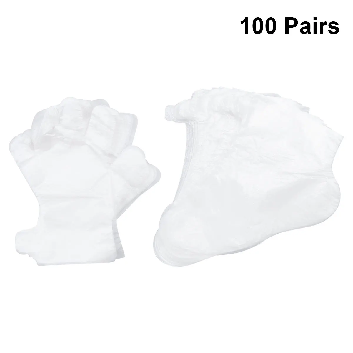 

200pcs Disposable Plastic Gloves One-off Foot Cover long-cylinder Gloves for Pedicure (100PCS Plastic Gloves + 100PCS Plastic Fo