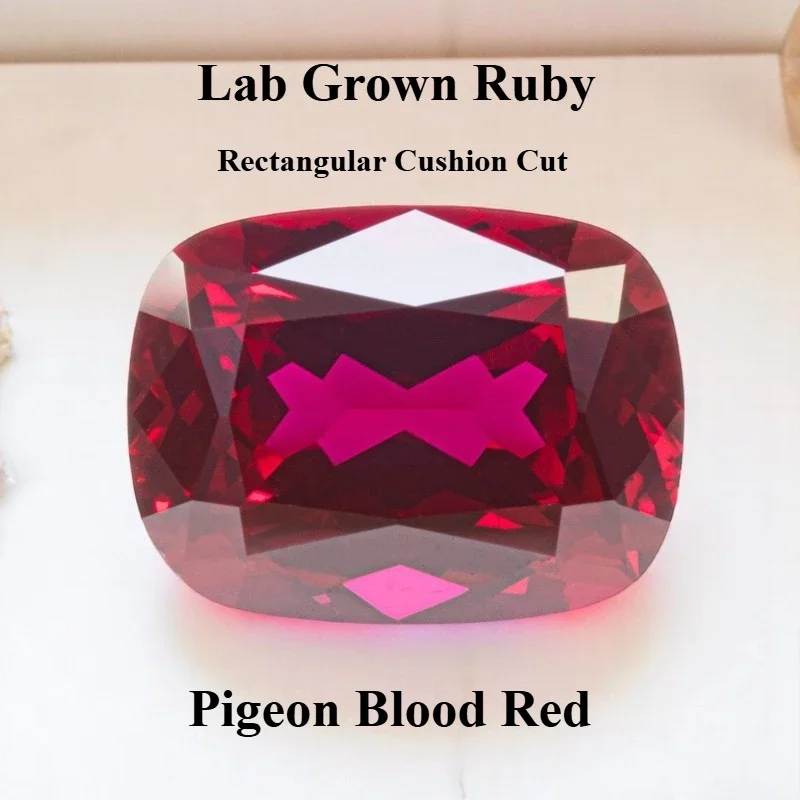 

Laboratory Ruby Rectangular Cushion Cut Pigeon Blood Red Top Quality Gemstone For Jewelry Making With AGL Certificate