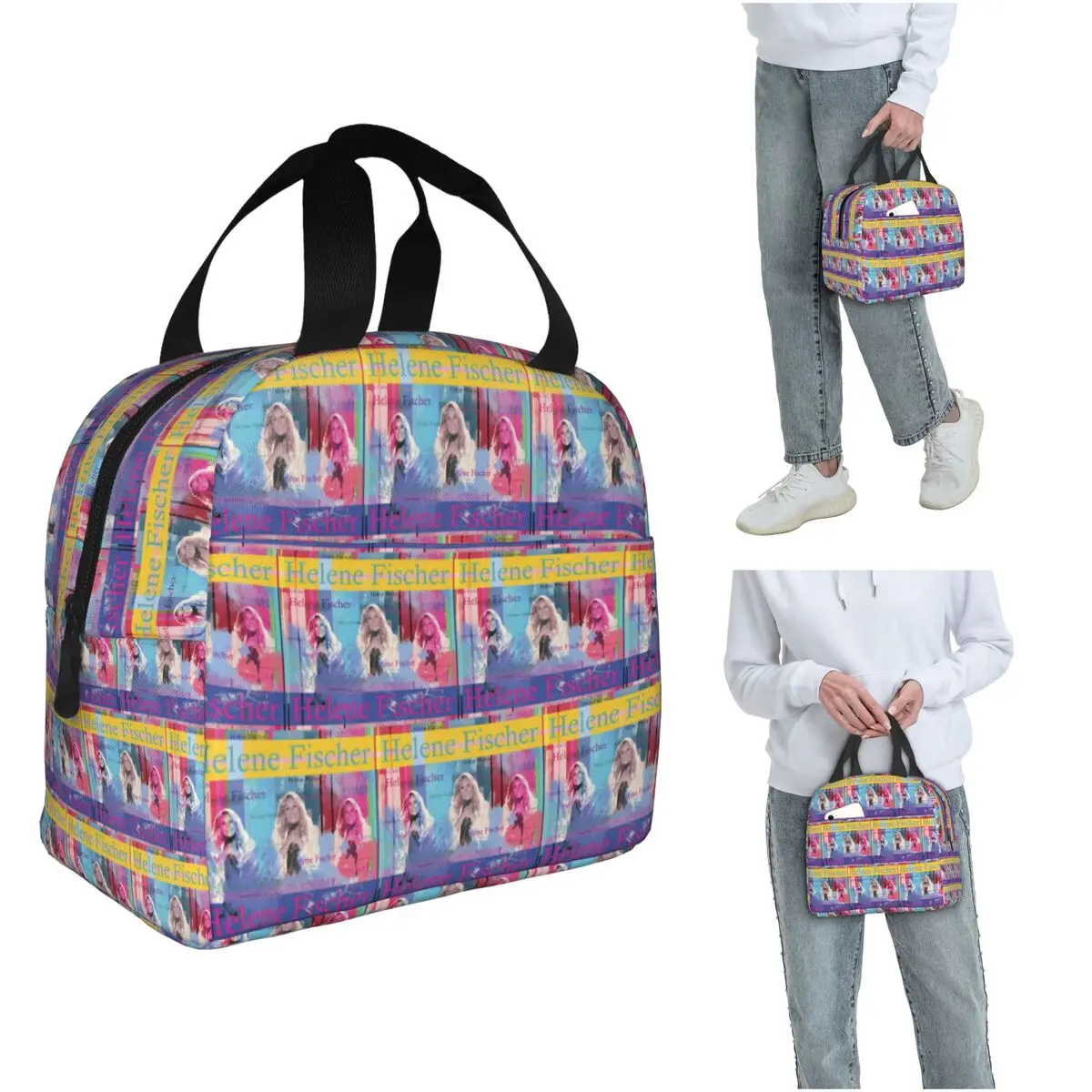 Bolsa térmica para almoço com retrato de Helene Fischer, para mulheres e crianças, caixas de comida portáteis, bolsa térmica para almoço