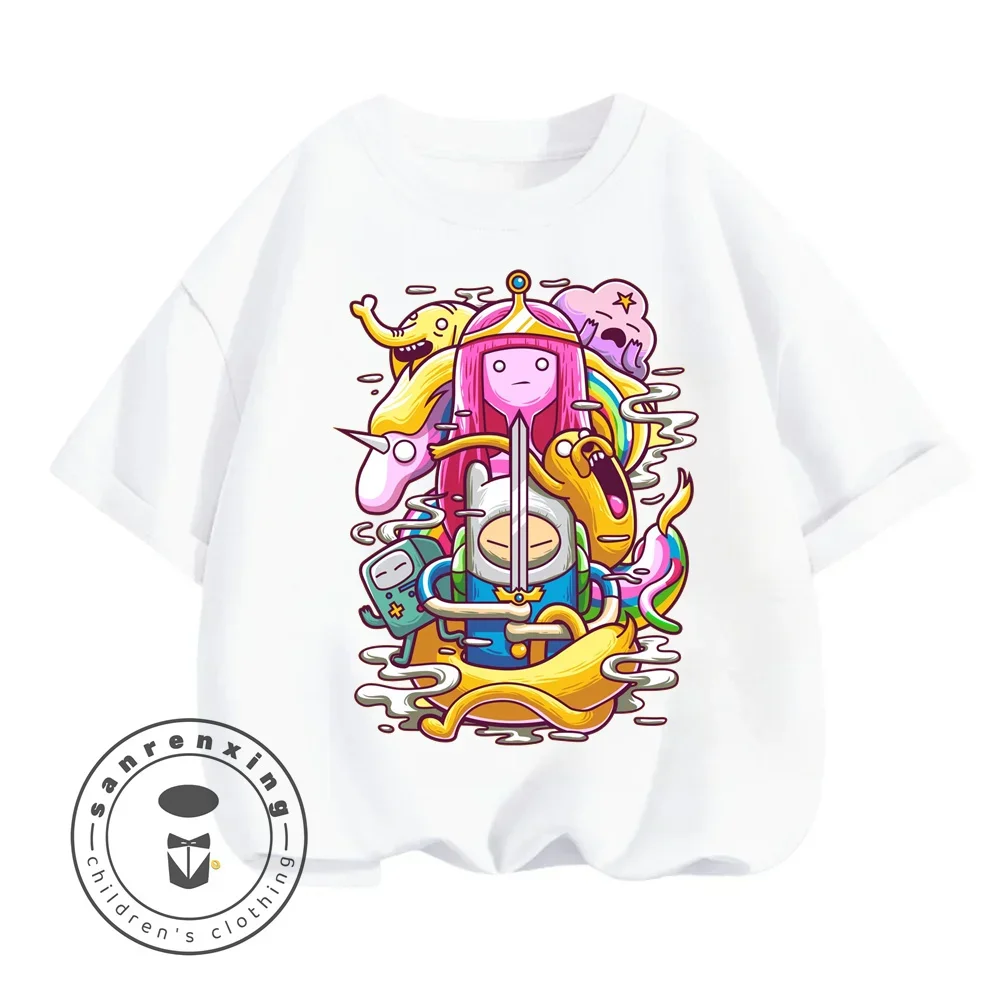 New Kids T-shirt 2024 Summer Clothing Boys Girls Adventure Time Short Sleeve T-shirt Top Printed Cartoon Kids Fashion T-shirt