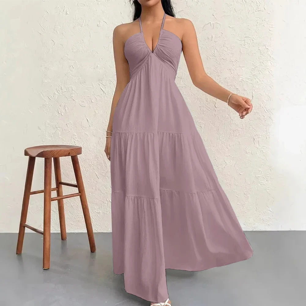 CPSYMYM  Dresses Spring Summer Simple Elegant Solid Color Sleeveless V-Neck Maxi Party Shift Dresses For Women