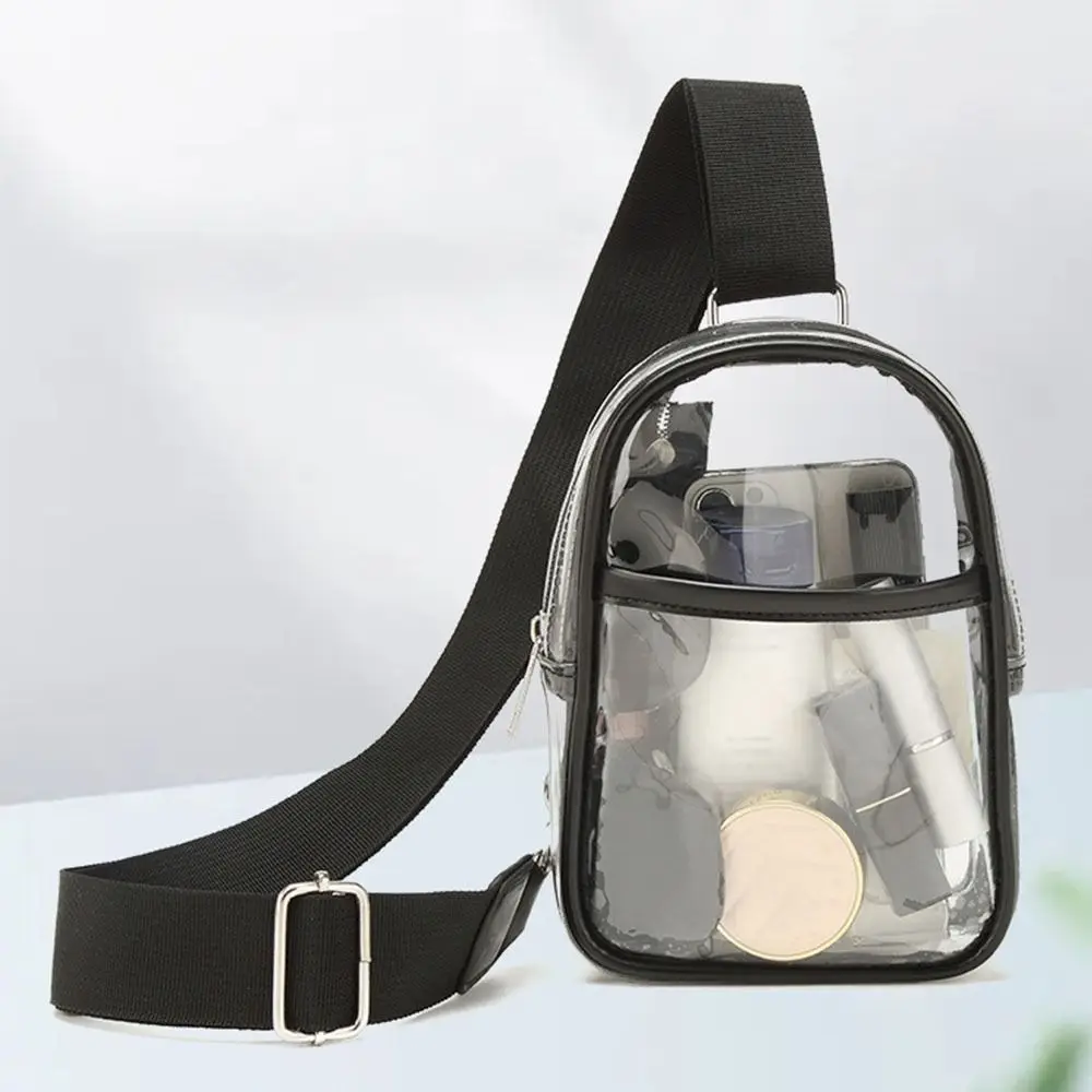 

Large Capacity Transparent Crossbody Bag Adjustable Shoulder Strap Waterproof Stadium Purse Bag PVC Zipper Clear Shoulder Bag