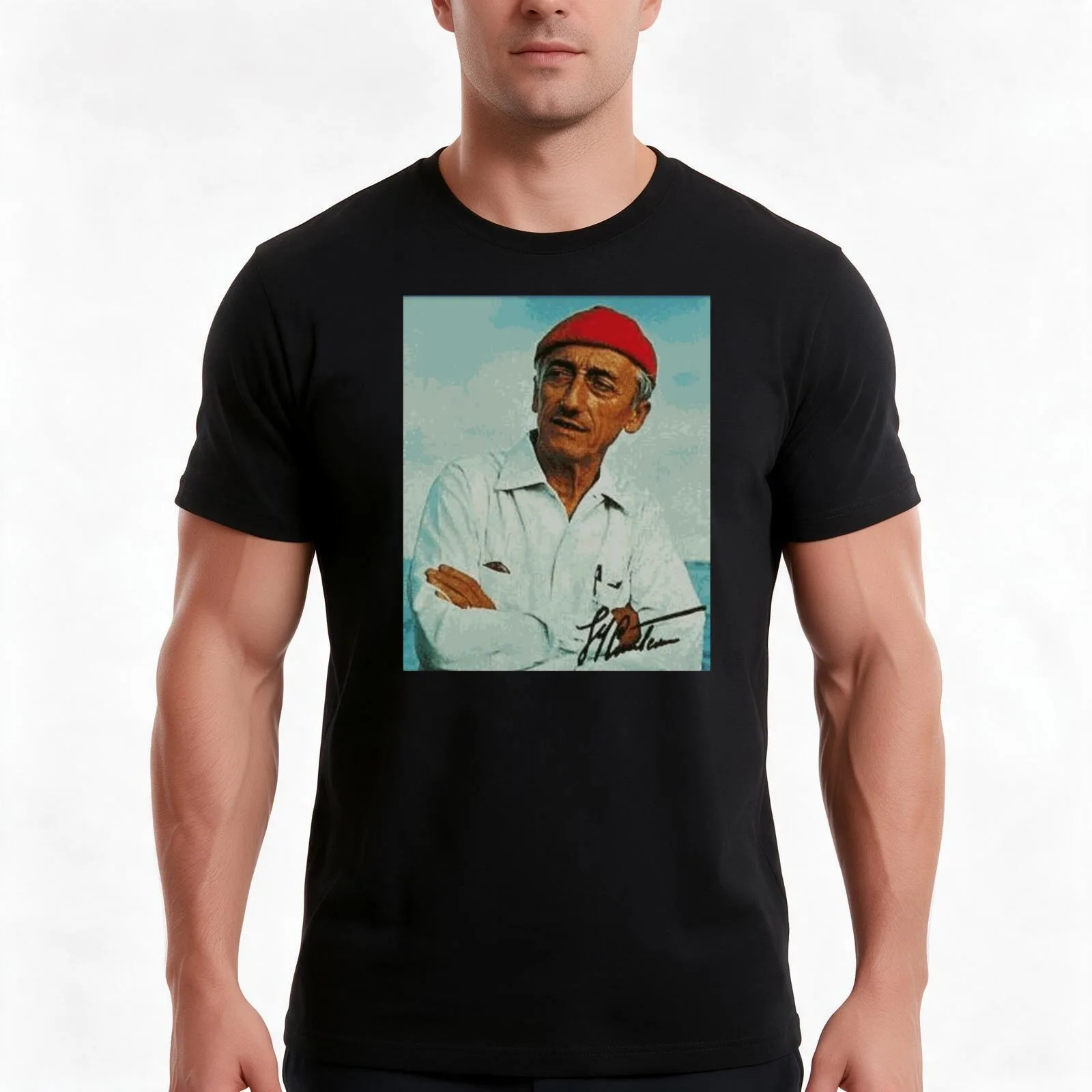 Jacques Cousteau T-Shirt, Summer Casual Cotton Tee, Oversized Streetwear Tops, Vintage Graphic Print, Loose Fit Short Sleeve