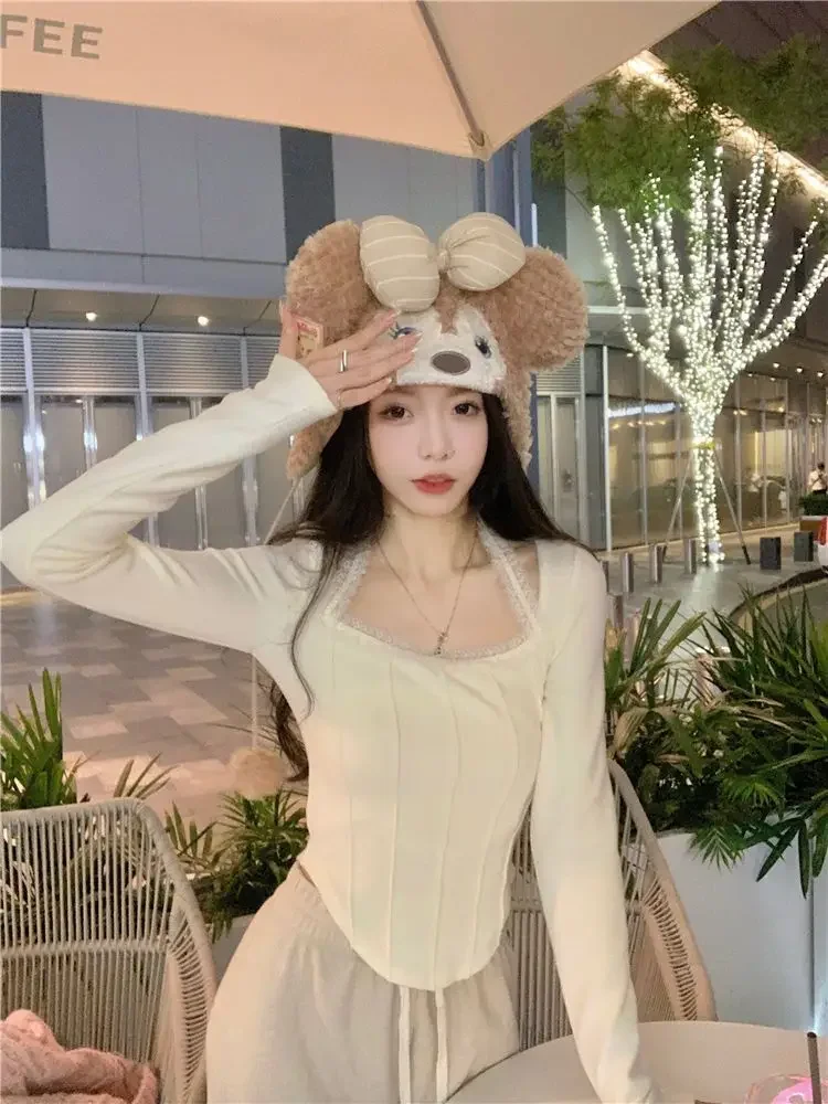 Halter T-shirts Frauen Grundlegende Casual Hotsweet Alle-spiel Frühling Beliebte Patchwork Gestellte Elegante Mode Weiche Chic Koreanischen Stil