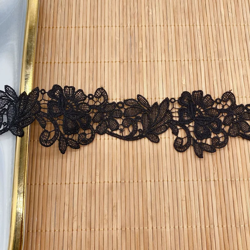 15Yards 5.3cm Width Shiny Black And White Hollow Flower Venise Diy Venice Lace Clothing Accessories Of Various Garment,Bra.Skirt