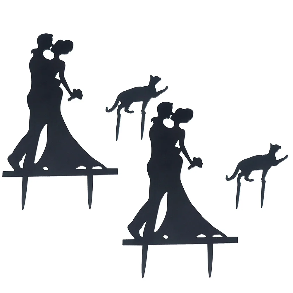 

2Set Acrylic Wedding Cake Topper Romantic Bride Groom Cat Scene Wedding Anniversary Cake Insert Dessert Baking