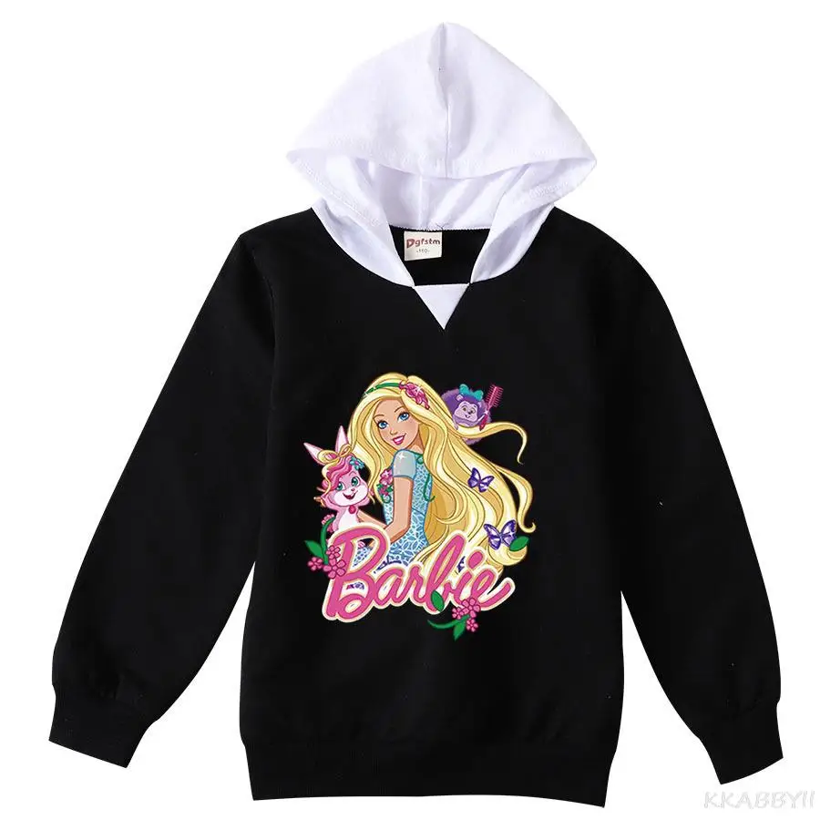 Barbie Spring Autumn Baby Hoodies Children Tops Girl Cartoon Print Sweatshirt Kid Long Sleeve T Shirts Clothes Baby Outerwear