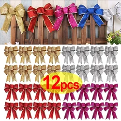 Glitter Christmas Bowknots Xmas Tree Ribbon Bowknot Hanging Pendant Ornaments for New Year Holiday Home Party Decor