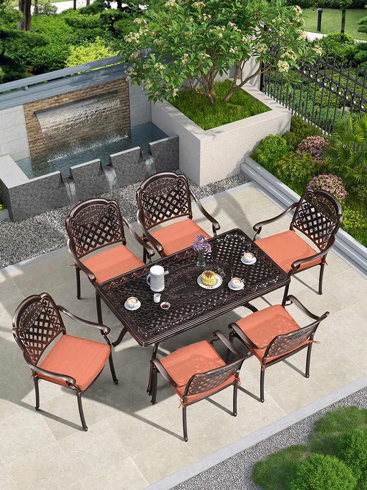 

Garden wrought iron table and chairs outdoor open-air waterproof and sunscreen barbecue dining table