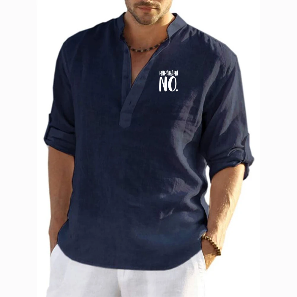 Hahaha لا جودة عالية بلون 100% قمصان كتان الرجال الصيف تنفس نصف كم عادية بلون الكتان النقي القمصان #6