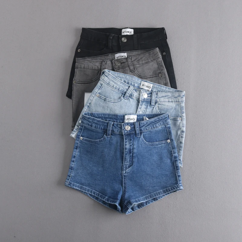 

Summer New High Waist Washed Denim Shorts Women Sexy Leg Lengthening Bloggers Trendy Hot Pants Cotton Stretch Straight Leg Jeans