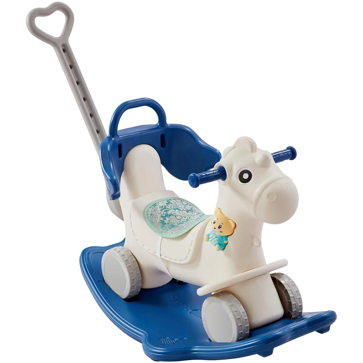 

4 in 1 Rocking Horse for Toddlers 1-3 Years, Baby Rocking Horse with Detachable Balance Board, Push Handle and 4 Smooth Wheels,