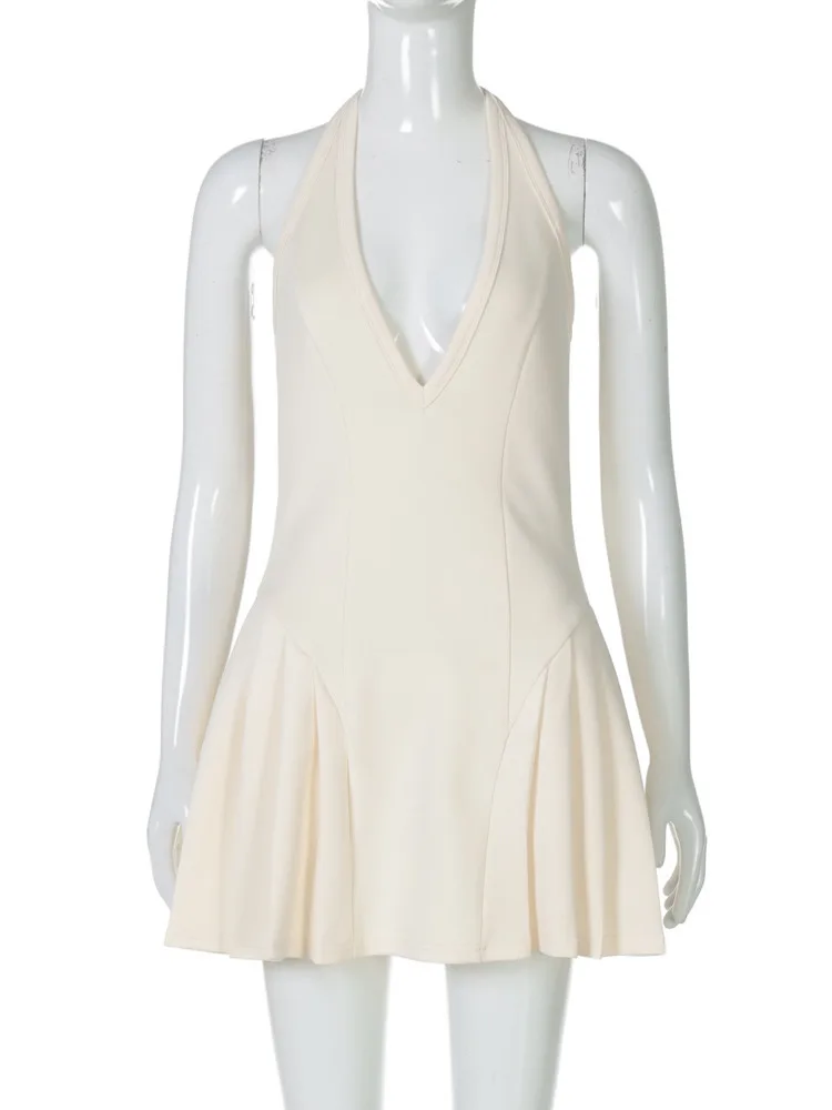 Blifanbo renda profunda decote em v halter sexy mini vestido feminino sem mangas fora do ombro sem mangas sem costas a linha clube vestido de festa