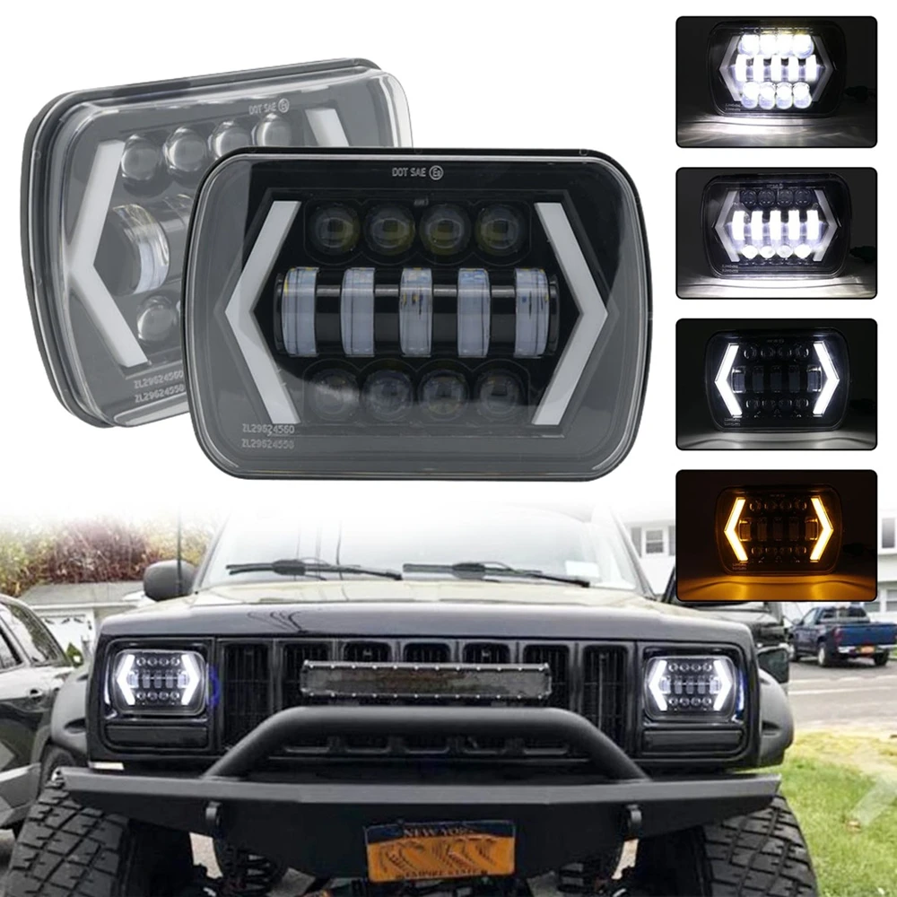 

5x7" 55W Led Headlights For Cherokee XJ Patrol Y60 Truck 4x4 Offroad Rectangular Square Led Headlight with Turn single DRL
