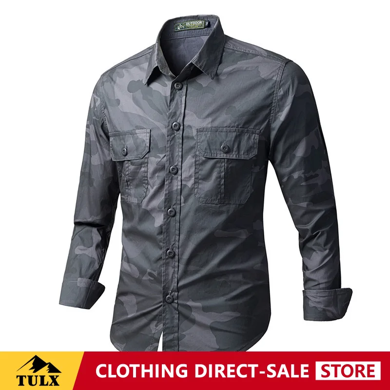 Workwear Long Sleeve Shirt Men Spring New Wear-resistant Japanese Retro Loose Collared Shirt Casual Versatile Camouflage Shirt