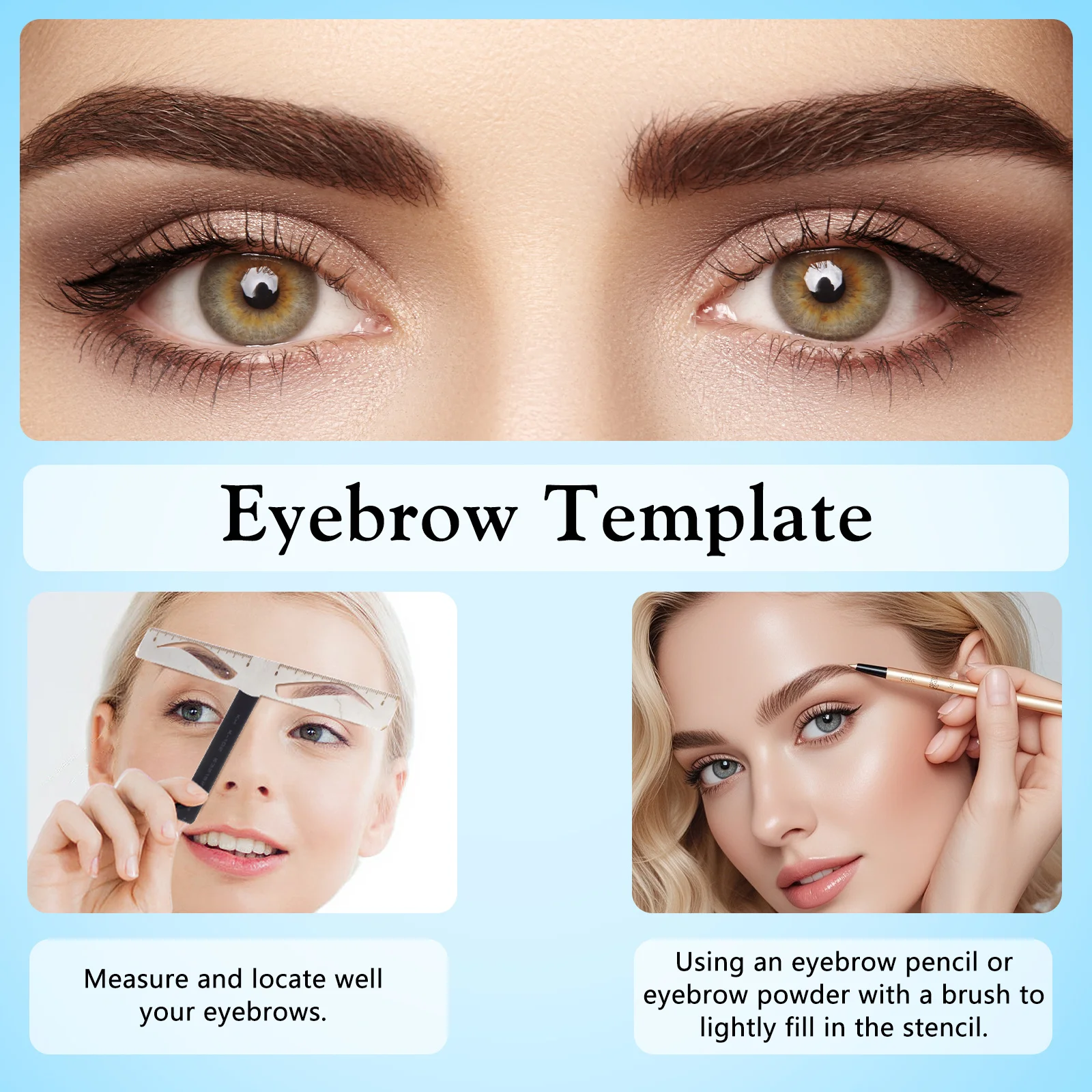 Régua de estêncil de sobrancelha reutilizável, modelo de sobrancelha feminino, ferramenta de medição de três pontos para sobrancelhas simétricas naturais, maquiagem de tatuagem