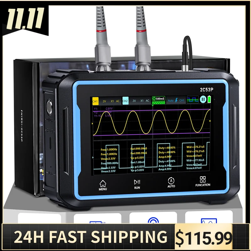 

Oscilloscope Multimeter 2 Channel,3 in 1 Tablet Signal Generator Oscilloscope with 50MHz, 250 MSa/s, 12 Signal Waveforms