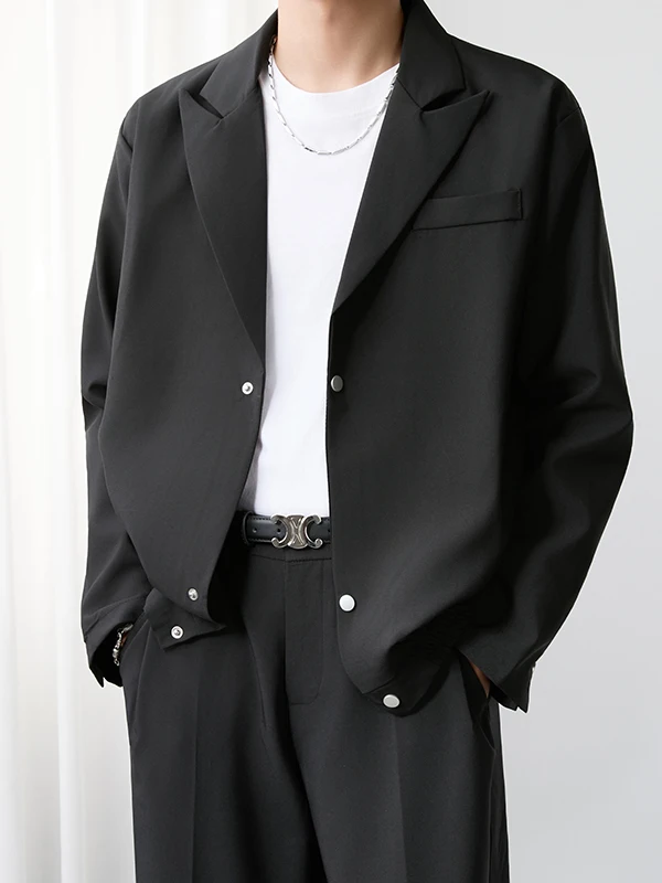 

Trendy Loose Men's Casual Suit Jaet American Sle Spring Autumn Heavyweight Versatile Top Breathable Long Sve Plain Color