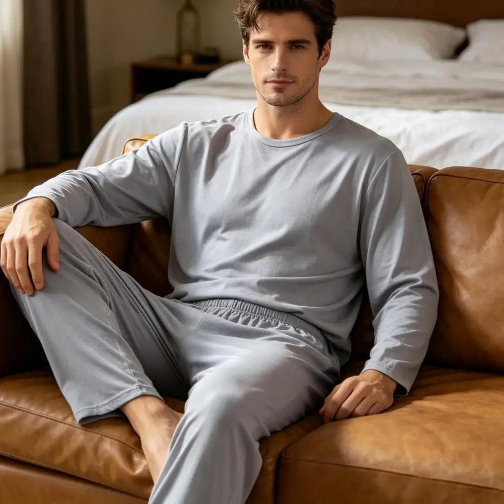 

Удобные мужские домашние брюки из ледяного шелка: эластичные, с широкими штанинами, средней посадкой, мягкие, дышащие, стрейчевые