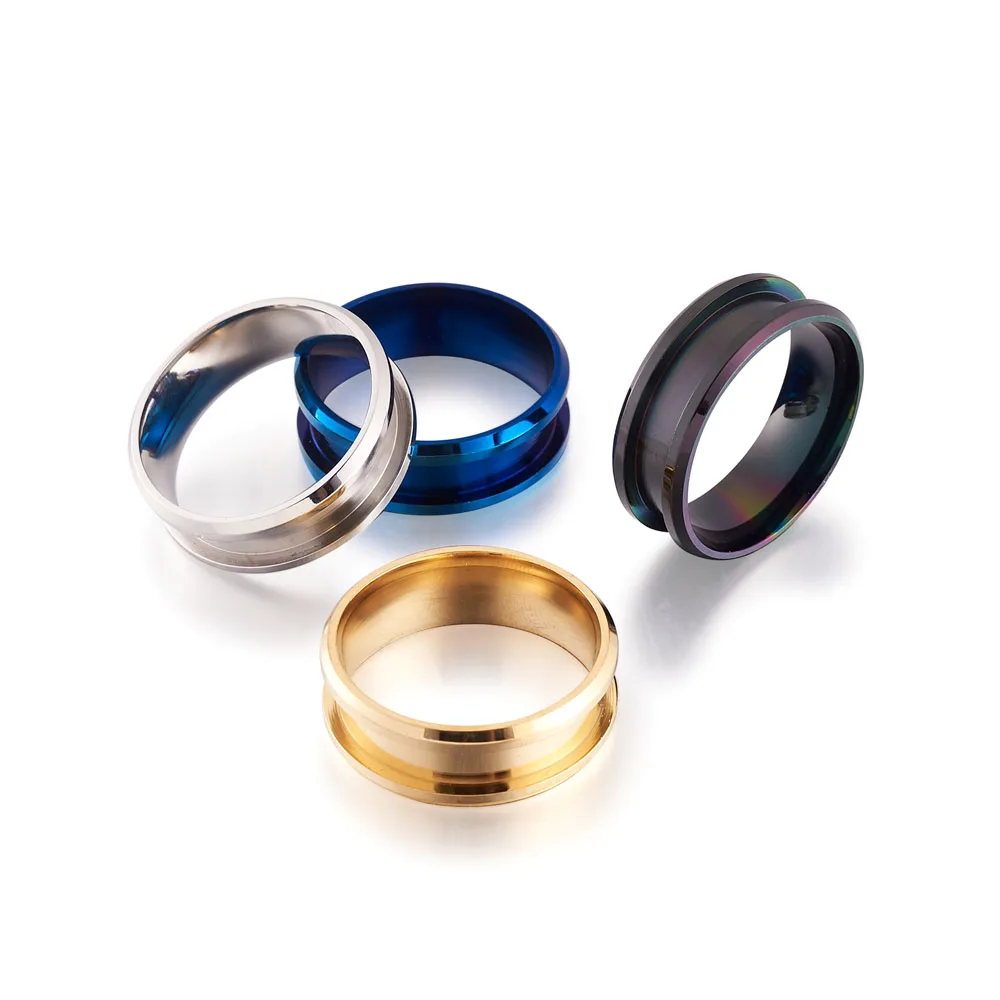 4pcs Stainless Steel Grooved Finger Ring Settings Ring Core Blank for Inlay Ring Jewelry Making Mixed Color