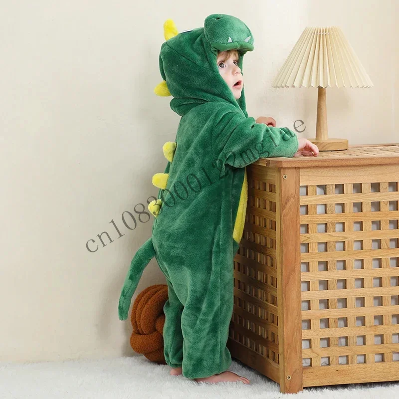 Toddler baby dinosaur hooded crawl suit cute tiger lion leopard soft warm flannel zipper animal onesie winter New Year PA cmm221