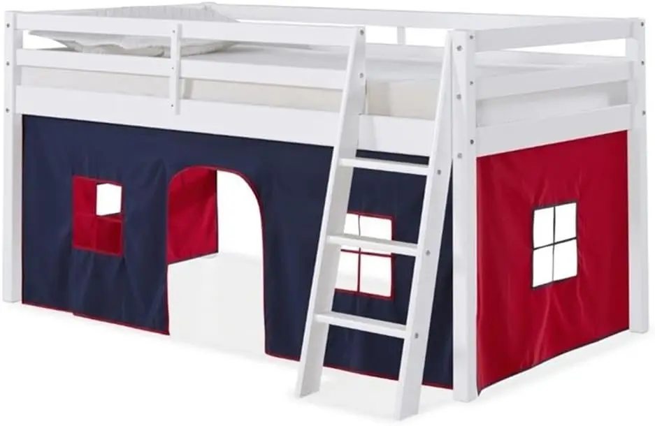 Alaterre Furniture Roxy Twin Wood Junior Loft Bed For Kids With Removable Blue/Red Tent - Multifunctional Bunk Bed, Sturdy