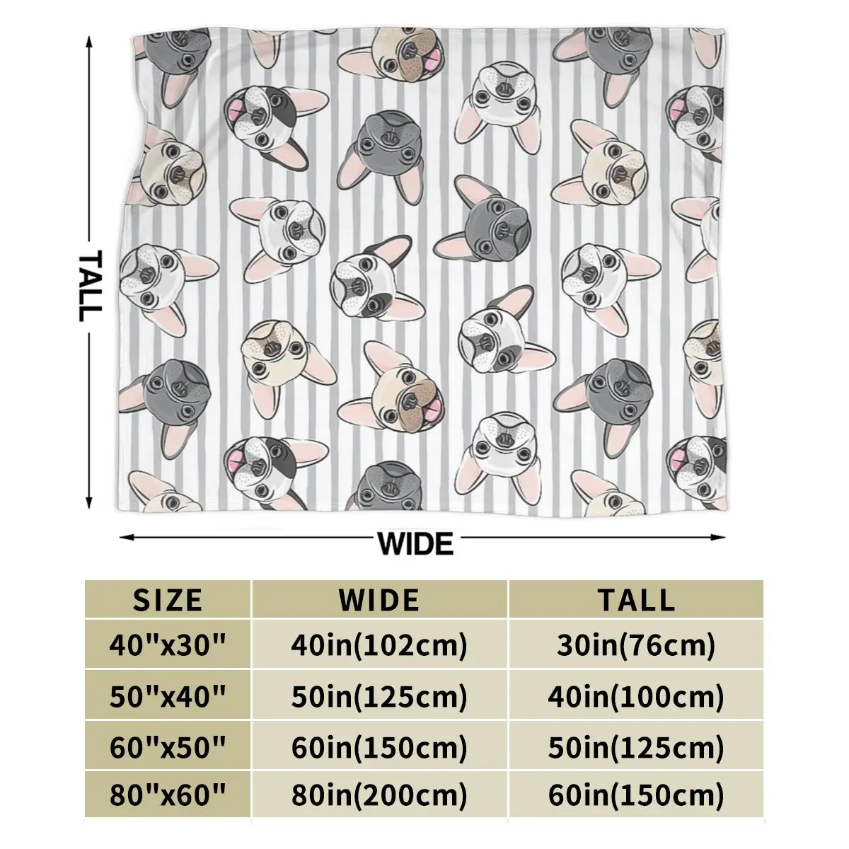 All The Frenchies - Grey Stripes - Cute French Bulldogs Blanket Warm Flannel Throw Blanket Cover for Bed Living room Picnic