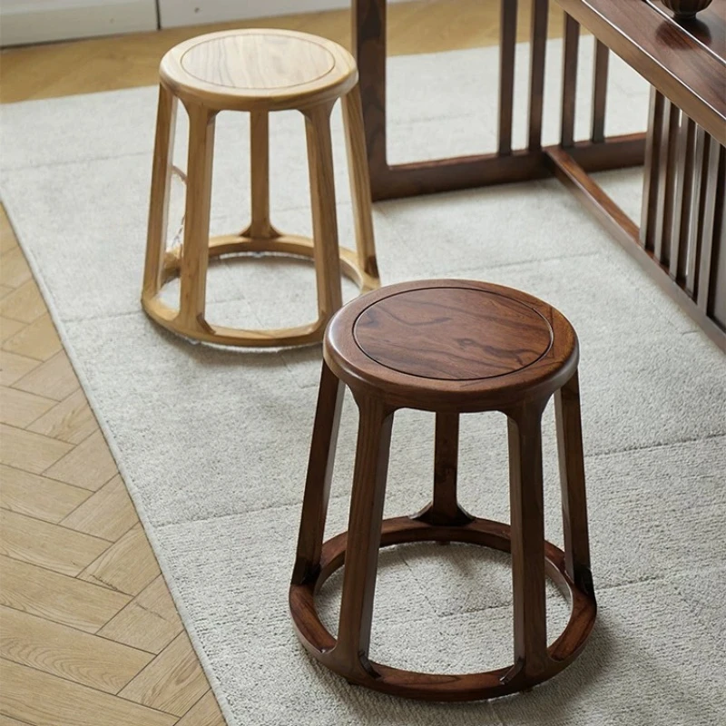 New Chinese Solid Wood Zen Dining Stool Tea Table Round Seat Entryway Shoe Changing Bench Modern
