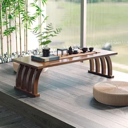 Bamboo Tatami Tea Table, Small Japanese Sitting Coffee Tables, Windowsill Web-Red Side Table