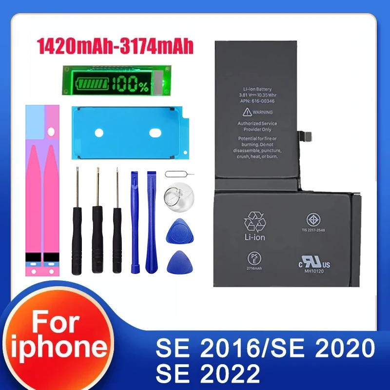 Replacement Battery for iPhone SE 2019, SE 2020, SE 2022, Replacement Batteria, Free Tools, New
