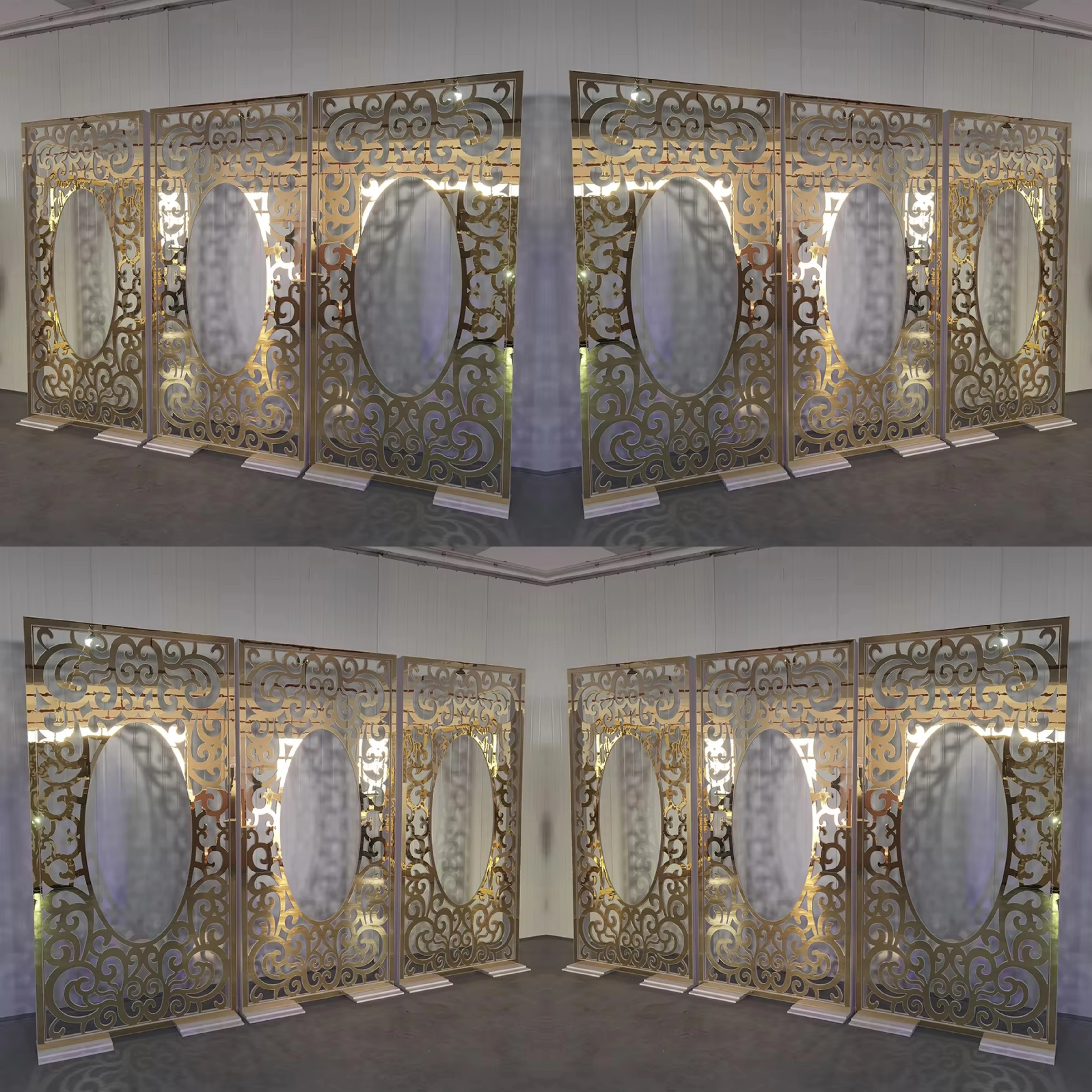 

Exquisite Rectangle Shape Golden Acrylic Panel Backdrop For Wedding Party Decoration