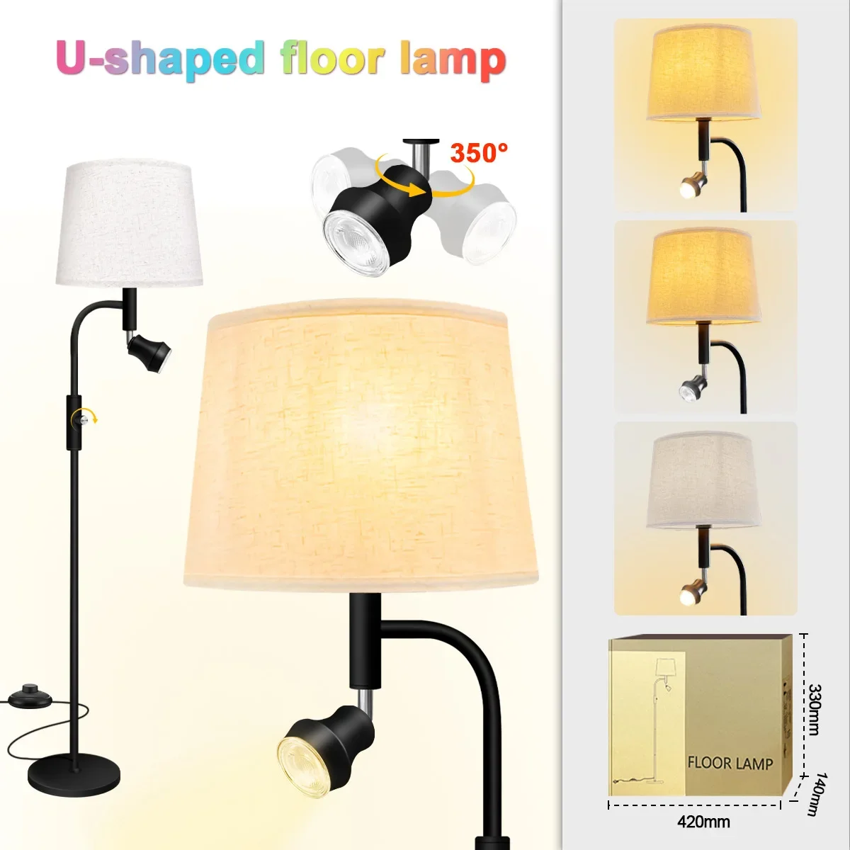 U-Shaped Mother Child Dual Color Floor Lamp Wall Corner Lighting Bedroom Wall Corner Light Three Level Adjustable Reading Light