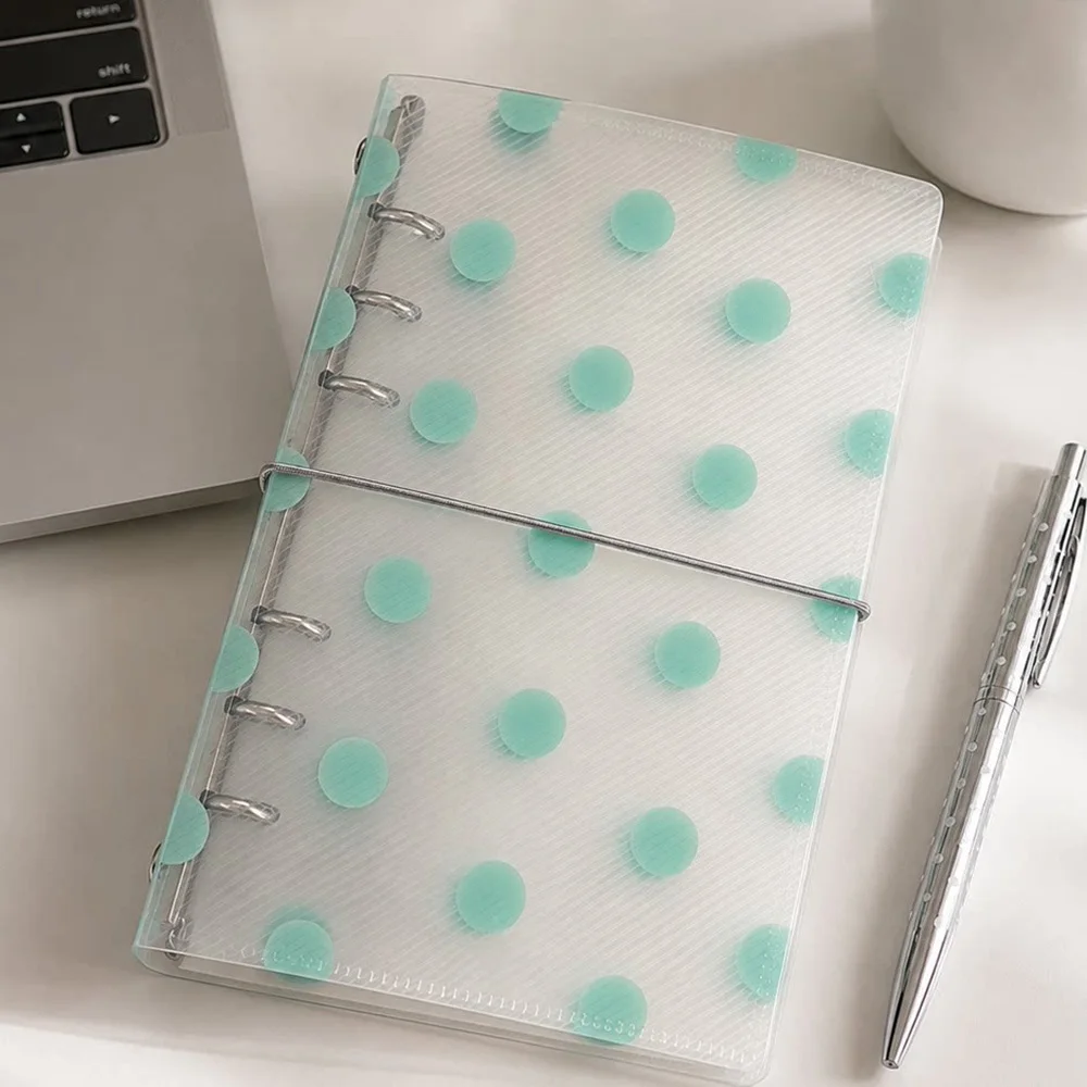 Korean Style Mint Green Polka Dot A6 Photocard Binder Strap Closure Cover for Kpop Lomo Photo Cards Collect Office Storage