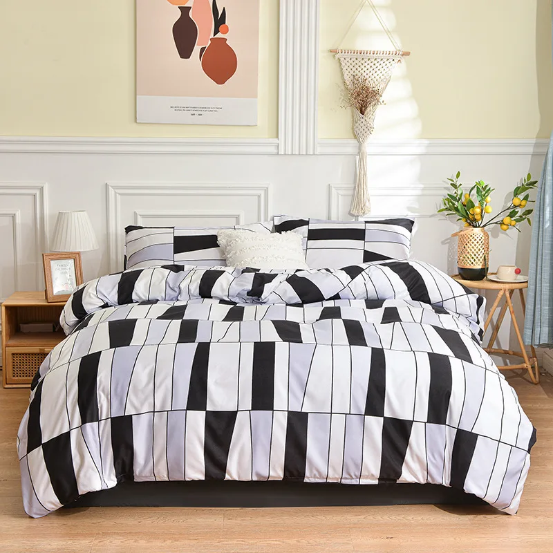 

4Pcs Printed Bedding Sets, Geometric Stripes Duvet Cover Set, Home Dormitory Duvet Cover, Bed Sheets, Pillowcases