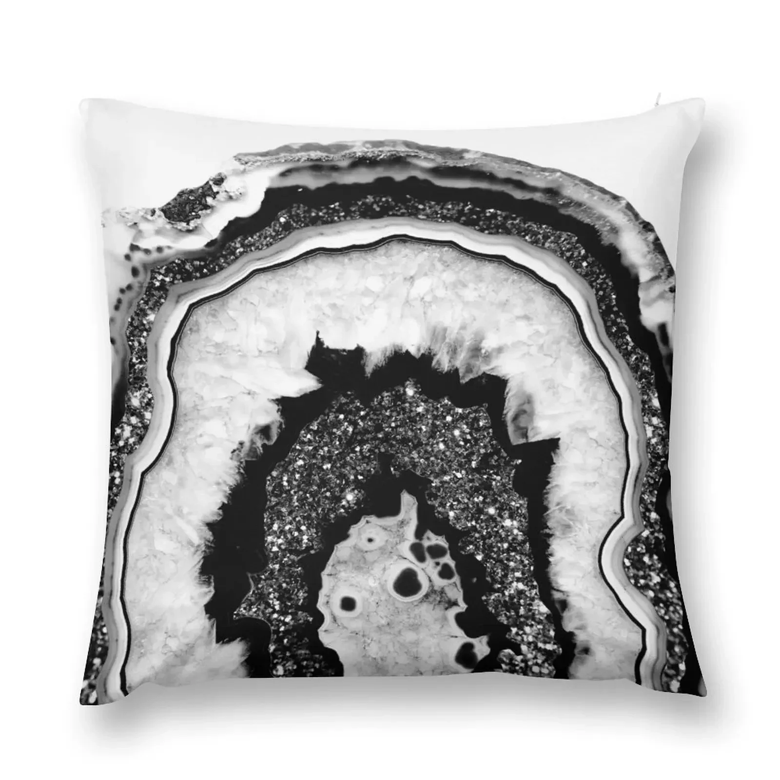 

Gray Black White Agate with Black Silver Glitter #2a (Faux Glitter) #gem #decor #art Throw Pillow Pillow Cover pillow