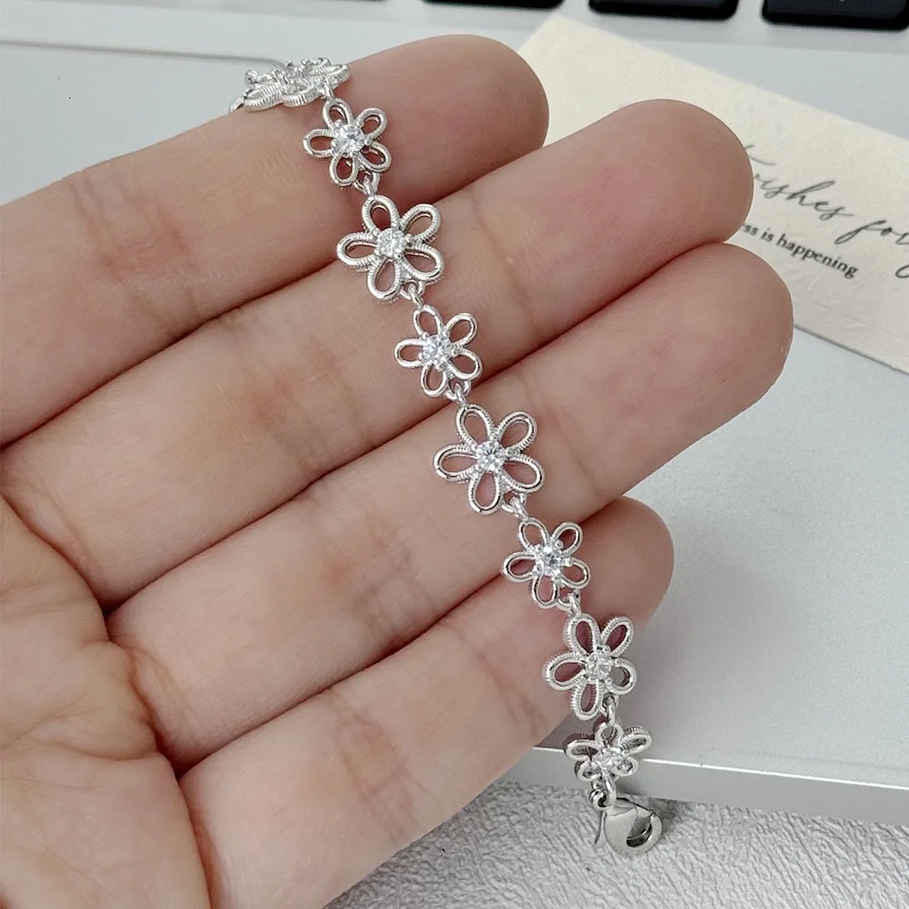 أساور من الفضة الإسترليني عيار 925 للنساء إكسسوارات عصرية على شكل زهرة مجوفة قلادة بسيطة مجوهرات للحفلات هدية