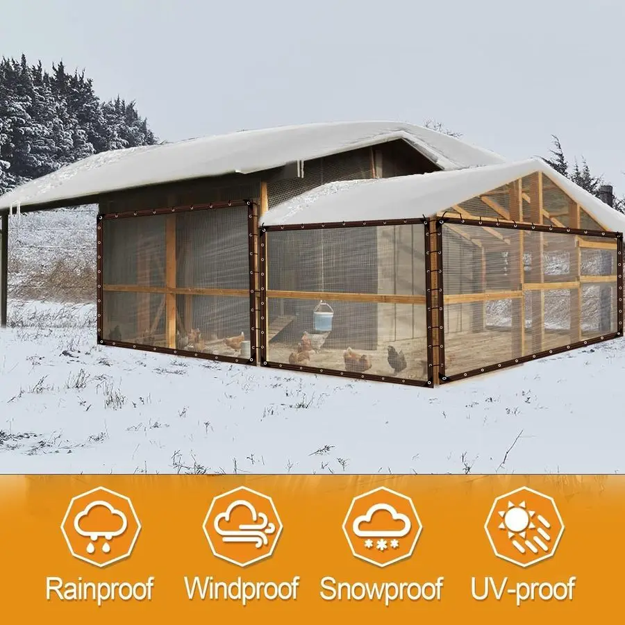 أقمشة شفافة مقاومة للماء تزيد من الحلقات، ربطات حبل مقاومة للرياح بطول 33 قدمًا، غطاء من القماش المشمع البوليستر عالي التحمل مقاوم للمطر في الهواء الطلق، شفاف P