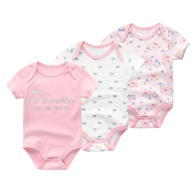 3 Pieces Catoon Cute Baby Girl Bodysuits 100%Cotton Soft Newborn Oneises Summer Infant Clothes