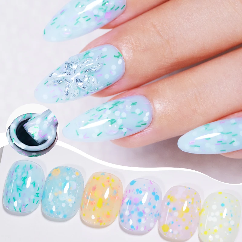 AWStorG 7.5ml Yogurt White Nail Gel Polish Glitter Chip-Resistant Long Lasting UV/LED Vernis Gel for Spring Summer Nails DIY