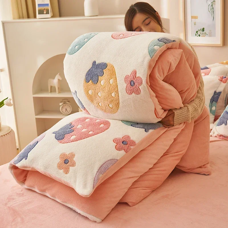 Autumn and Winter Thickened Warm Printing Quilt Cover Single Duvet with Fleece and Snow High Quality New Surface Nordic Bedding