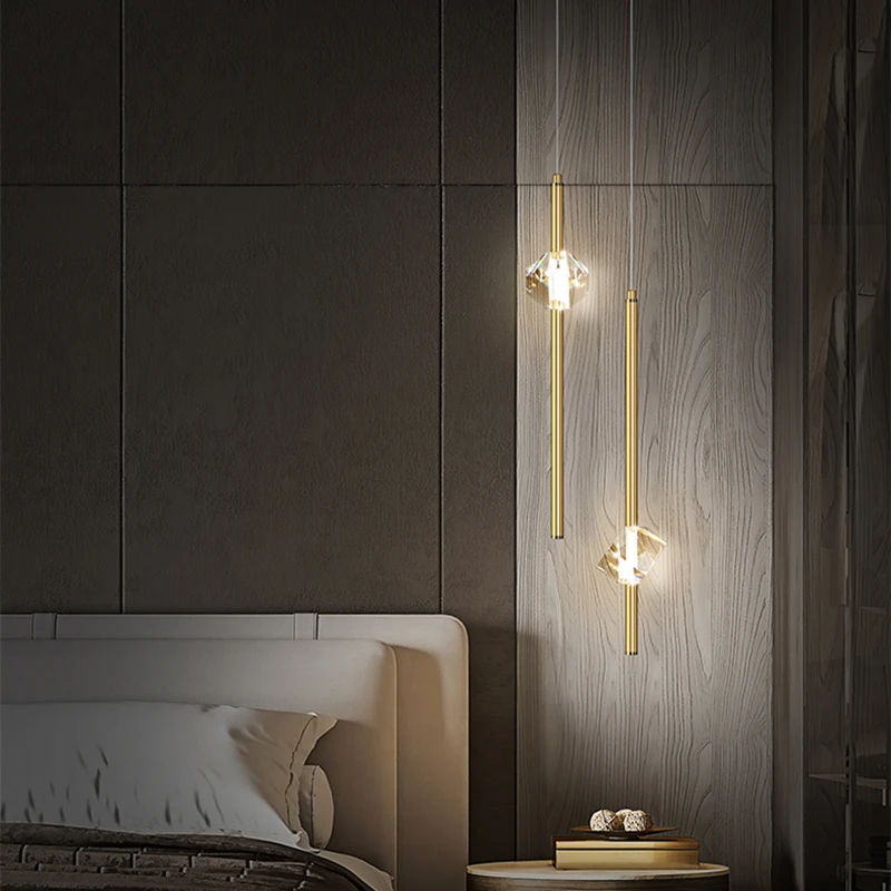 

Nordic Copper Minimalist Bedside Pendant Light Modern Luxury Background Wall Decor Light Villa Hotel Staircase Creative Pendant